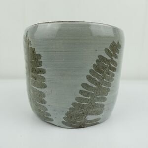 Studio Pottery Vase Hand Painted with Fern Leaves Signed HM 2015